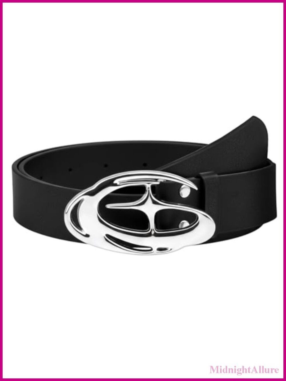 Grevosea Faux Leather Studded Belt with Star Buckle Double Grommet